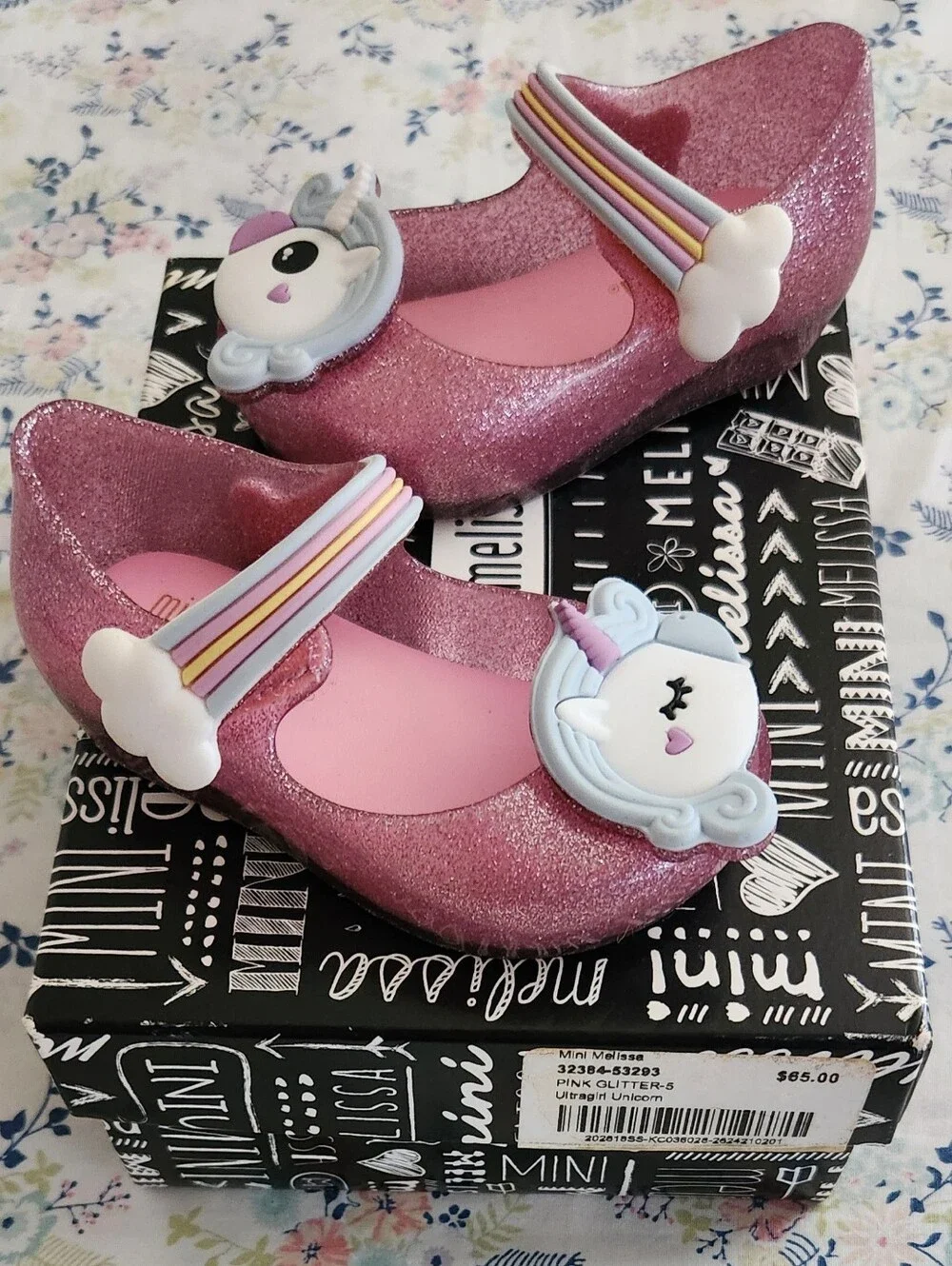 **NEW** Mini Melissa Sz 5 Pink Glitter Unicorn Baby Girl Mary Janes Retail $65
